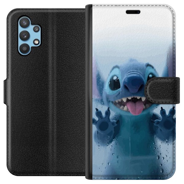 Samsung Galaxy A32 5G Plånboksfodral Stitch Window View – Stitch vid ett fönster i söt stil