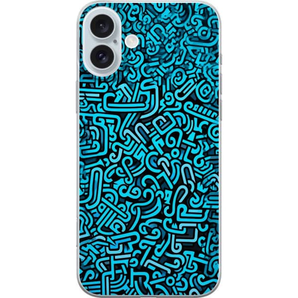 Kompatibelt Mobildeksel til Apple iPhone 16 Plus Abstrakt blått graffiti mønster med moderne grafiske former blå