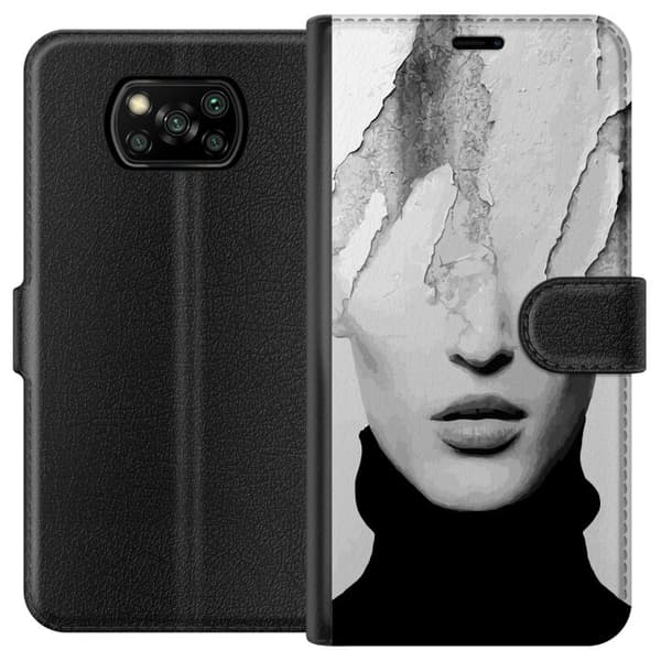 Kompatibel Tegnebogsetui til Xiaomi Poco X3 NFC Abstrakt ansikte i svartvitt grå