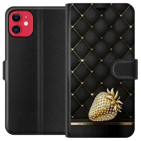 Kompatibel Tegnebogsetui til Apple iPhone 11 Gyldent jordbær med glitrende detaljer