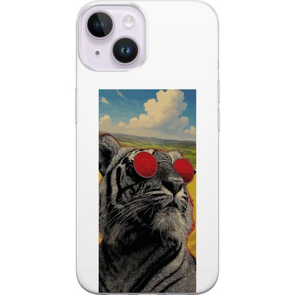 Kompatibelt Mobildeksel til Apple iPhone 15 Plus Cool tiger med røde solbriller i popkunststil grå
