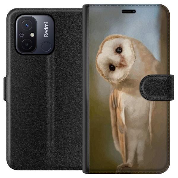 Xiaomi Redmi 12C Plånboksfodral Uggla Nyfiken Blick Fågelmotiv Skog Natur Grafiskt Design Populärt Motiv Djur Tema Dekoration