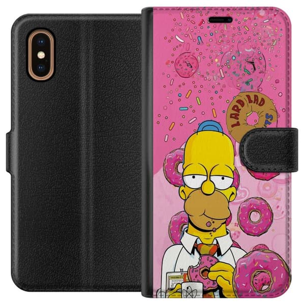 Kompatibel Tegnebogsetui til Apple iPhone XS Max Homer Simpson spiser lyserøde donuts mod en farverig baggrund pink