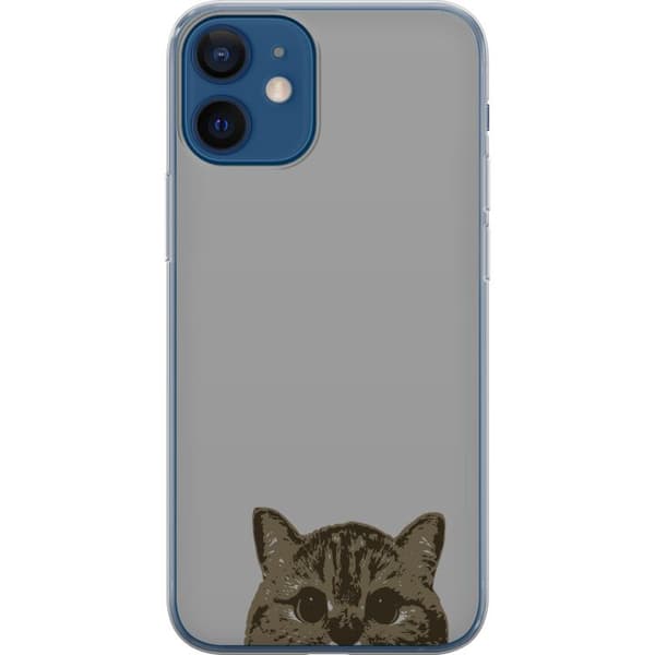 Kompatibelt Mobildeksel til Apple iPhone 12 Grå Kattblikk - stilren katte design med grå bakgrunn