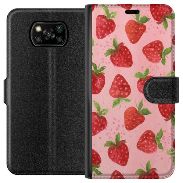 Xiaomi Poco X3 NFC Lompakkokotelo Mansikkahaaveet - Retrot tyyli mansikkakuviointi