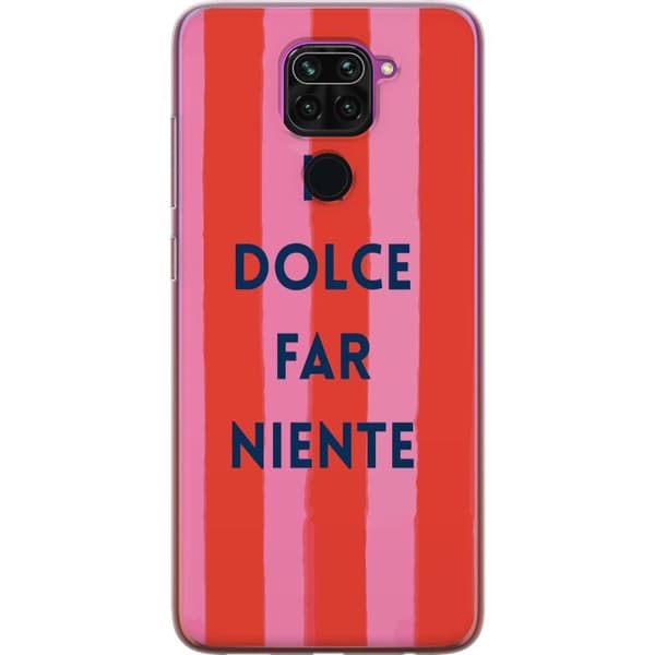 Kompatibel Mobilcover til Xiaomi Redmi Note 9 Teksten Il Dolce Far Niente i mørkeblåt mod håndmalede rosa og røde striber pink