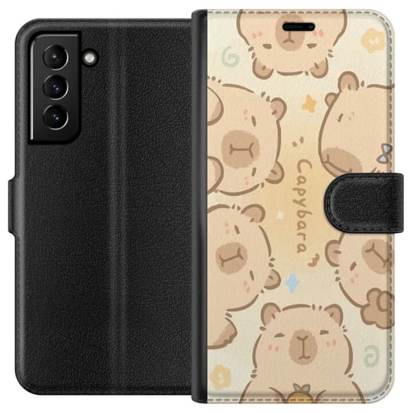Kompatibel Tegnebogsetui til Samsung Galaxy S21+ 5G Søde kapybaraer, pasteldesign, søde flodsvin i bløde farver, sød varm stil med charme og legende