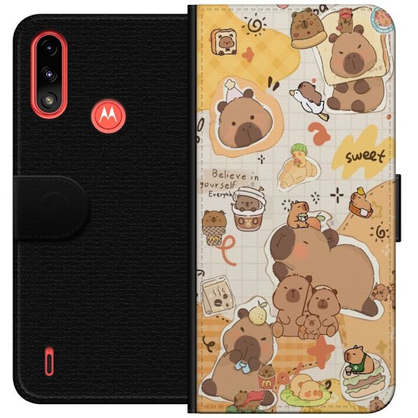 Motorola Moto E7 Power Tegnebogsetui Kawaii capybara mobilskal med gulliga djurmotiv