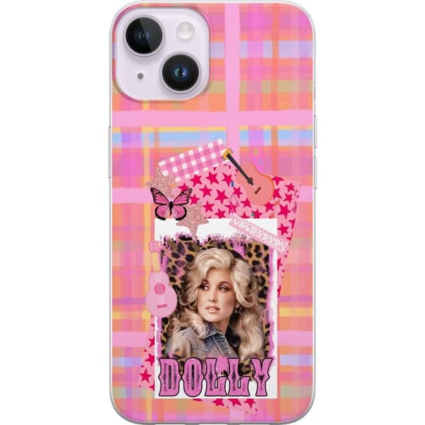 Kompatibelt Mobilskal till Apple iPhone 14 Plus Dolly Parton rosa countrycollage med gitarr rosa