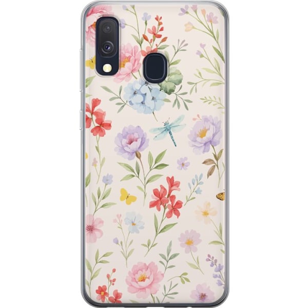 Samsung Galaxy A40 Läpinäkyvä kuori Kukat