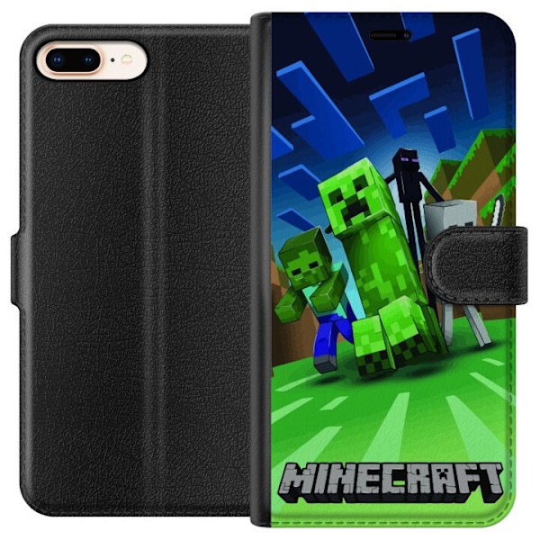 Apple iPhone 7 Plus Tegnebogsetui Minecraft Creeper mobilskal i klassisk grön pixelstil