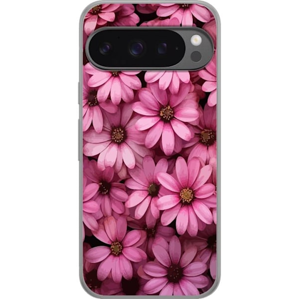 Google Pixel 9 Pro XL Läpinäkyvä kuori Rosa kukat