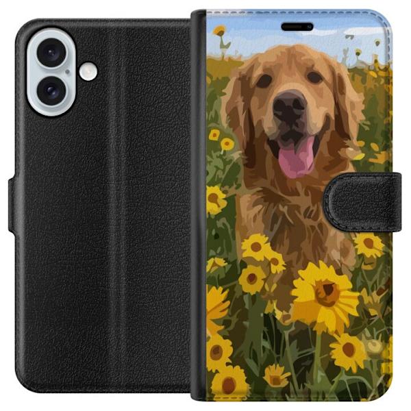 Apple iPhone 16 Plus Lompakkokotelo Kultainennoutaja Auringonkukkapelto Koiramotiivi Luonto Kesä Suunnittelu Suosittu Koirarotu Perheen suosikki