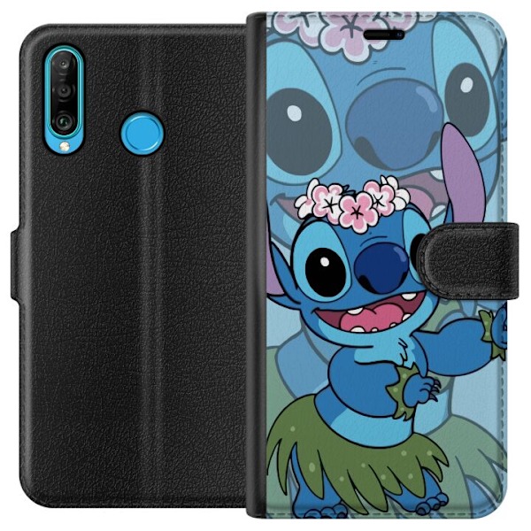 Huawei P30 lite Tegnebogsetui Stitch under Stjernerne - Magisk Anime-stil