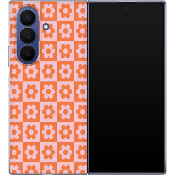 Kompatibelt Mobilskal till Samsung Galaxy Z Fold7 Orange blomsterschack orange