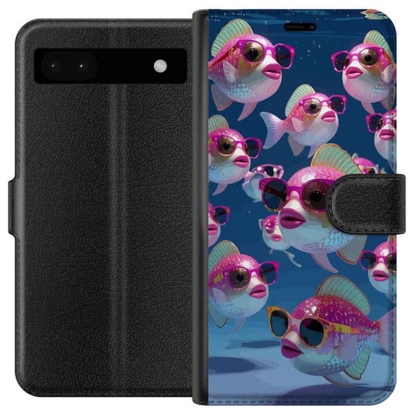 Kompatibel Tegnebogsetui til Google Pixel 6a Fiskar med solglasögon blå