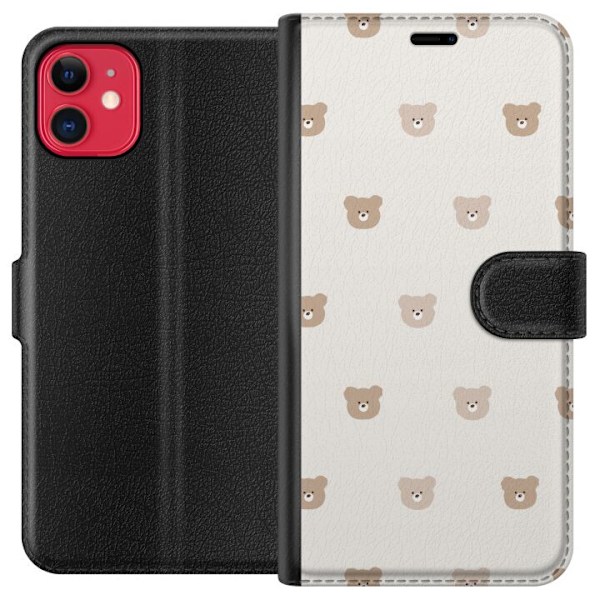 Apple iPhone 11 Tegnebogsetui Teddybaggrund - søde teddybjørne mod en blød baggrund