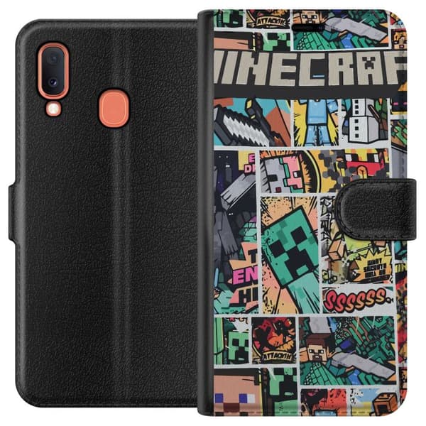 Kompatibelt Plånboksfodral till Samsung Galaxy A20e Minecraft Art