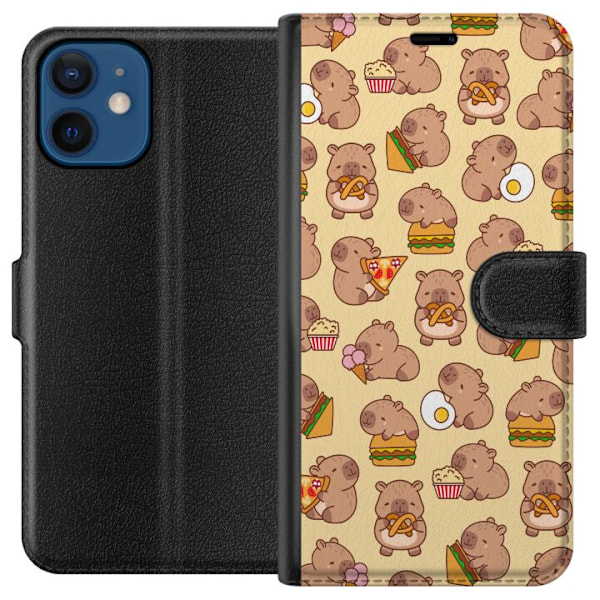 Apple iPhone 12 mini Plånboksfodral Kawaii capybara mobilskal med flera söta figurer