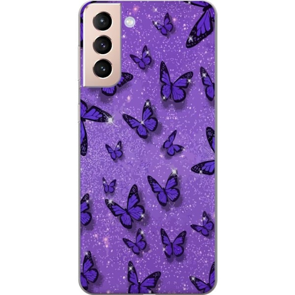Samsung Galaxy S21 Läpinäkyvä kuori Violetti Perhoset