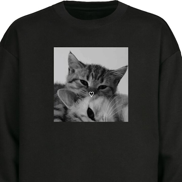 Sweatshirt for Voksen | Klassisk Collegegenser Katt Hjärta svart M