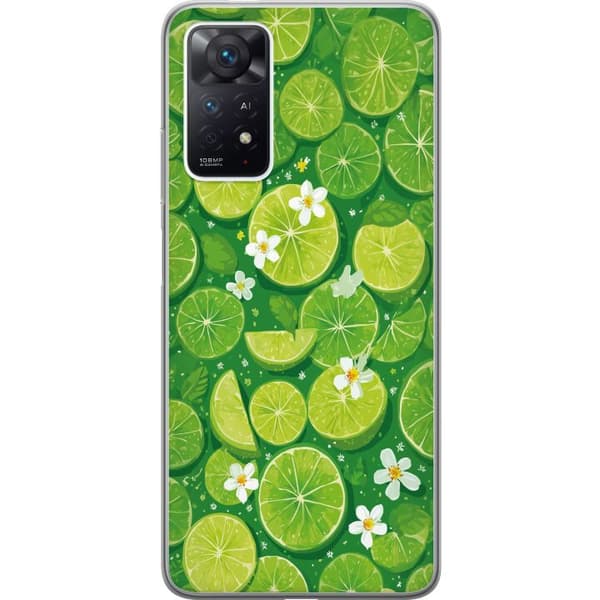 Kompatibelt Mobildeksel til Xiaomi Redmi Note 11 Pro Sommerlig mønster med limefrukter og hvite blomster grønn