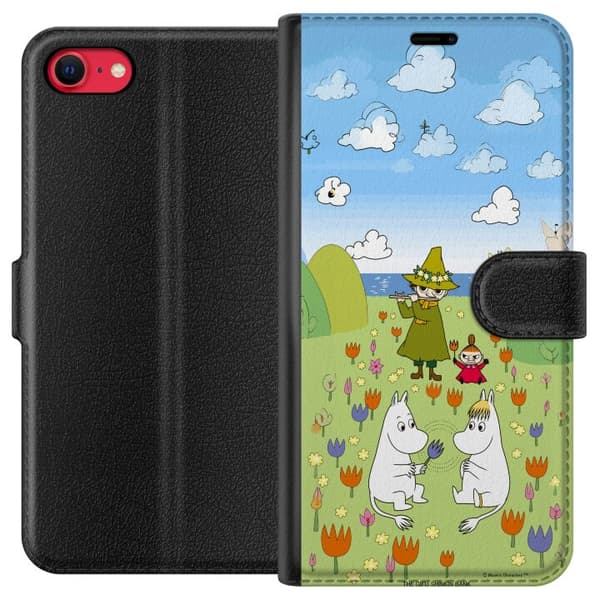 Kompatibel Tegnebogsetui til Apple iPhone 8 Mumin i blomsteräng grøn