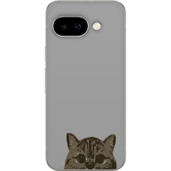 Google Pixel 9a Genomskinligt Skal Grå Kattblick – stilren kattdesign med grå bakgrund