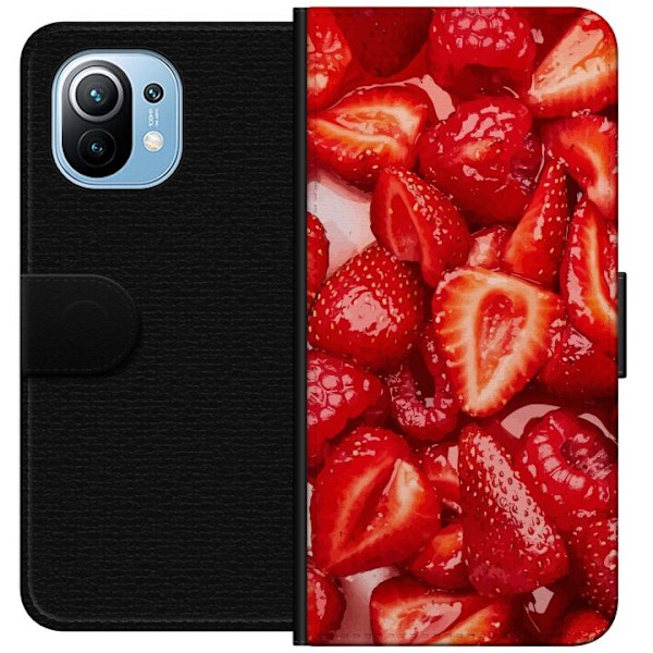 Xiaomi Mi 11 Lompakkokotelo Mansikkakuviointi - makea motiivi kesäfiiliksellä