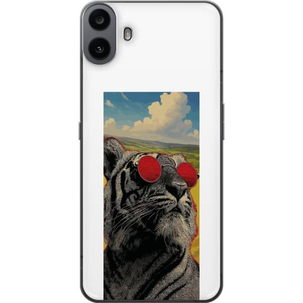 Kompatibelt Mobildeksel til Nothing CMF Phone 1 Cool tiger med røde solbriller i popkunststil grå