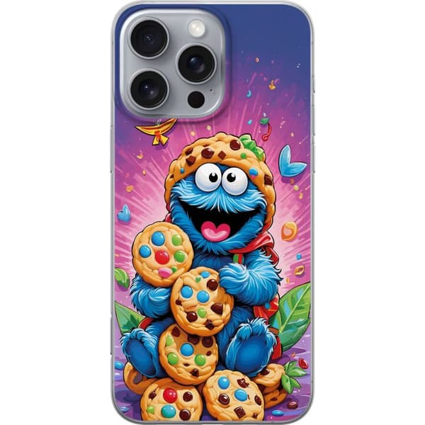 Kompatibelt Mobildeksel til Apple iPhone 16 Pro Max Kakemonster omgitt av fargerike informasjonskapsler blå