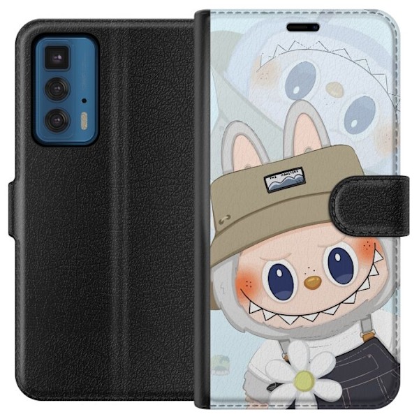 Motorola Edge 20 Pro Plånboksfodral Labubu med hatt – Pop Mart-figur Mr. Butcher i retro stil med karaktär