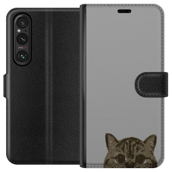 Sony Xperia 1 V Lompakkokotelo Harmaa kissan katse - tyylikäs