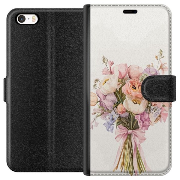 Apple iPhone 5 Plånboksfodral Mobilskal med färgglad blombukett i romantisk stil