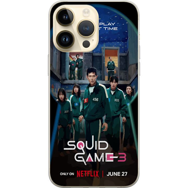 Apple iPhone 15 Pro Max Genomskinligt Skal Squid Game Säsong 3 Seriefigurer Populärt TV Serie Motiv Ikoner Spänning Drama Asiatisk Design Trend