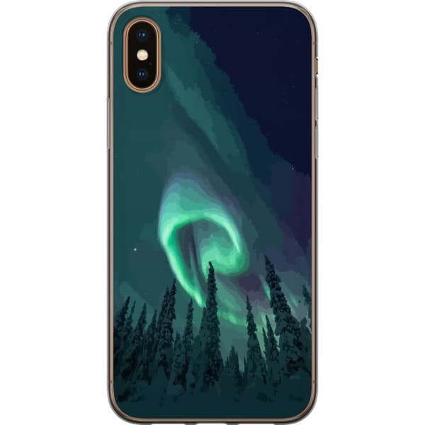Kompatibelt Mobildeksel til Apple iPhone XS Norrsken över vinterlandskap grønn