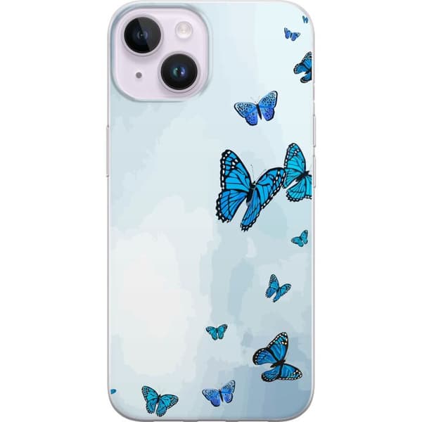 Kompatibel Mobilcover til Apple iPhone 15 Blå sommerfugle