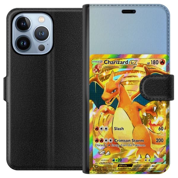 Kompatibel Tegnebogsetui til Apple iPhone 13 Pro Gylden Charizard EX samlerkort med regnbueeffekter guld