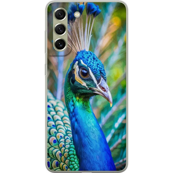 Samsung Galaxy S21 FE 5G Läpinäkyvä kuori Pavun Sulat Värikäs Design Lintuaihe Eksoottinen Graafinen Suunnittelu Luonto Ylellinen Koristelu