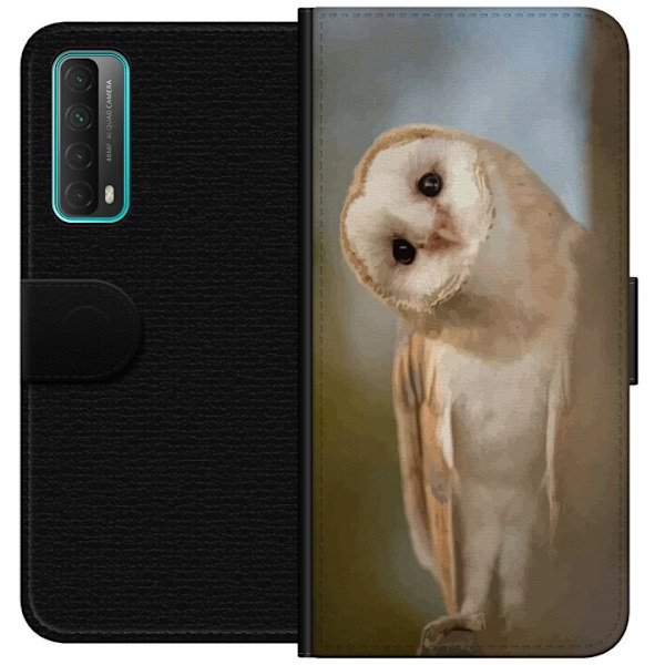 Huawei P smart 2021 Plånboksfodral Uggla Nyfiken Blick Fågelmotiv Skog Natur Grafiskt Design Populärt Motiv Djur Tema Dekoration