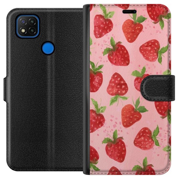 Xiaomi Redmi 9C Tegnebogsetui Jordbærdrømme - Retro-stil jor