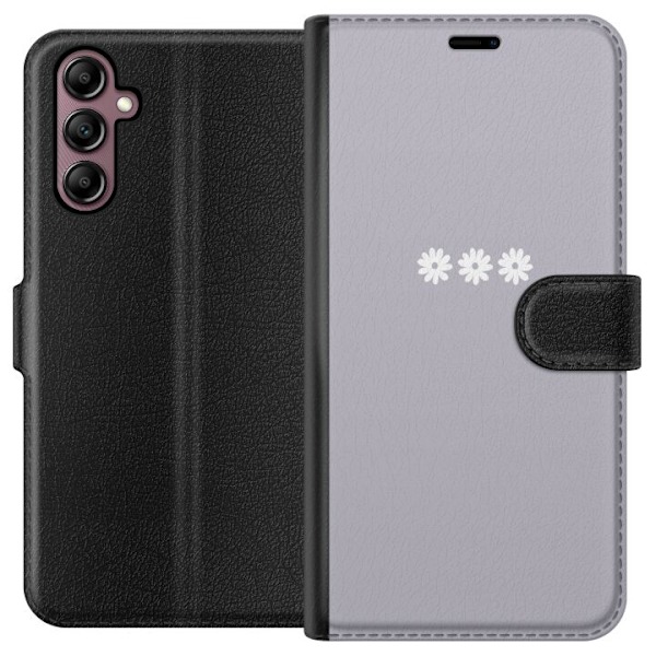 Samsung Galaxy A14 5G Plånboksfodral Lila Blomminimalism – stilrent blommotiv på lila bakgrund