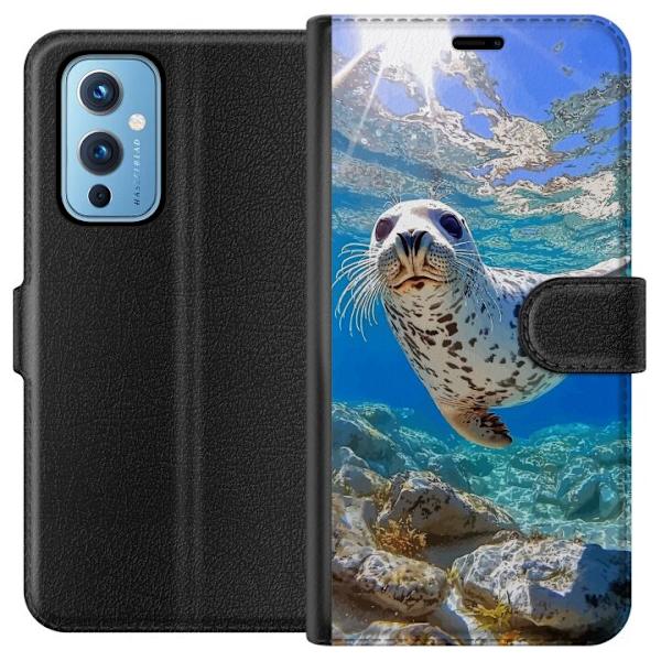 OnePlus 9 Tegnebogsetui Salg Hav Svømning Dyremotiv Natur Vandmotiv Blåt Design Marin Tema Populært Motiv Dyreliv