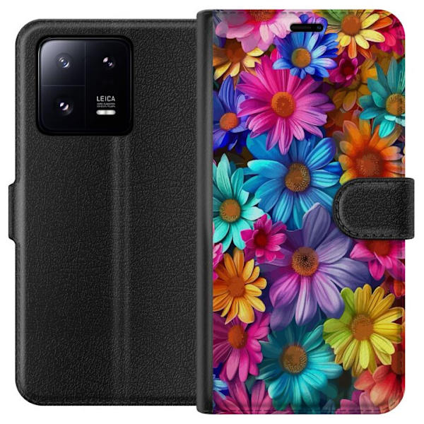 Xiaomi 13 Pro Plånboksfodral Gerbera Blommor Färgglad Dekor Blommotiv Populärt Heminredning Färg Rik Väggkonst Design