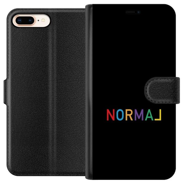 Kompatibel Tegnebogsetui til Apple iPhone 8 Plus Sort baggrund med farverig Normal-tekst, et minimalistisk typografisk motiv med regnbuefarver sort