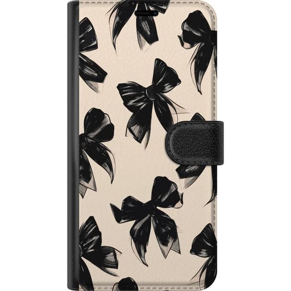 Kompatibel Tegnebogsetui til Apple iPhone 18 Pro Max Sorte rosetter på beige baggrund i elegant grafisk mønster beige