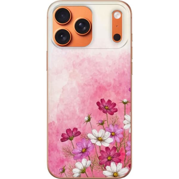 Kompatibel Mobilcover til Apple iPhone 17 Pro Max Bløde lyserøde og hvide blomster mod en akvarelbaggrund i lyserøde toner, romantisk og dekorativ il