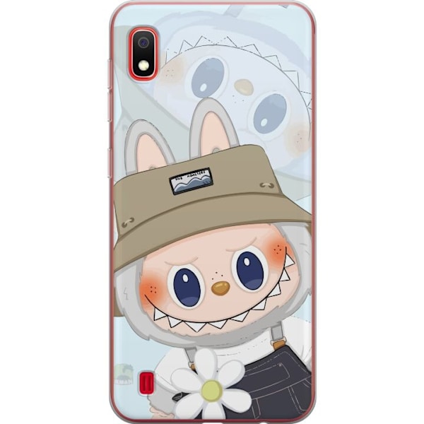Samsung Galaxy A10 Genomskinligt Skal Labubu med hatt – Pop Mart-figur Mr. Butcher i retro stil med karaktär