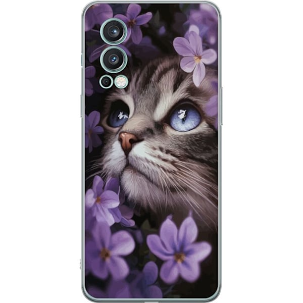 OnePlus Nord 2 5G Gjennomsiktig deksel Katt og blomster