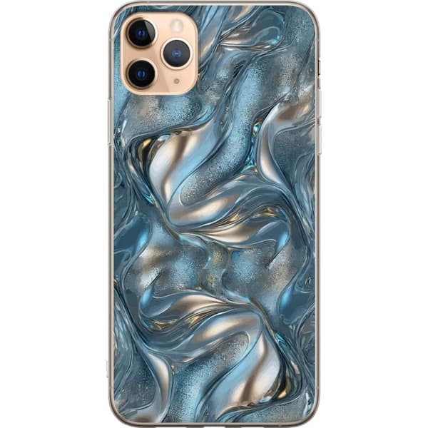 Kompatibelt Mobildeksel til Apple iPhone 11 Pro Max Abstrakt flytende krom i sølv og blå metallisk effekt sølv